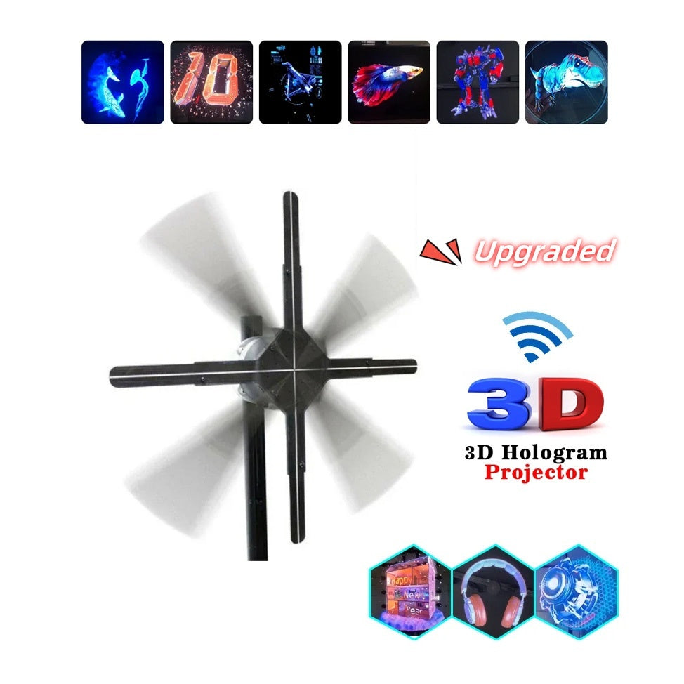 3D Hologram Fan (42 cm) – WiFi Kontrollü, Gözlüksüz 3D Ekran | 16GB Hafıza ile 7/24 Yayın